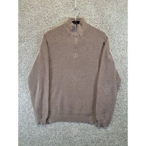 Daniel Bishop Sweater‎ Mens L Brown Waffle Knit Ribbed Hem Quarter Zip Pullover